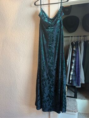 Trixxi Teal Floral Satin Slip Maxi Dress